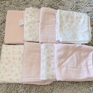 8 Vintage Baby Tykes Pink/Floral Receiving Blankets, Made in U.S.A.